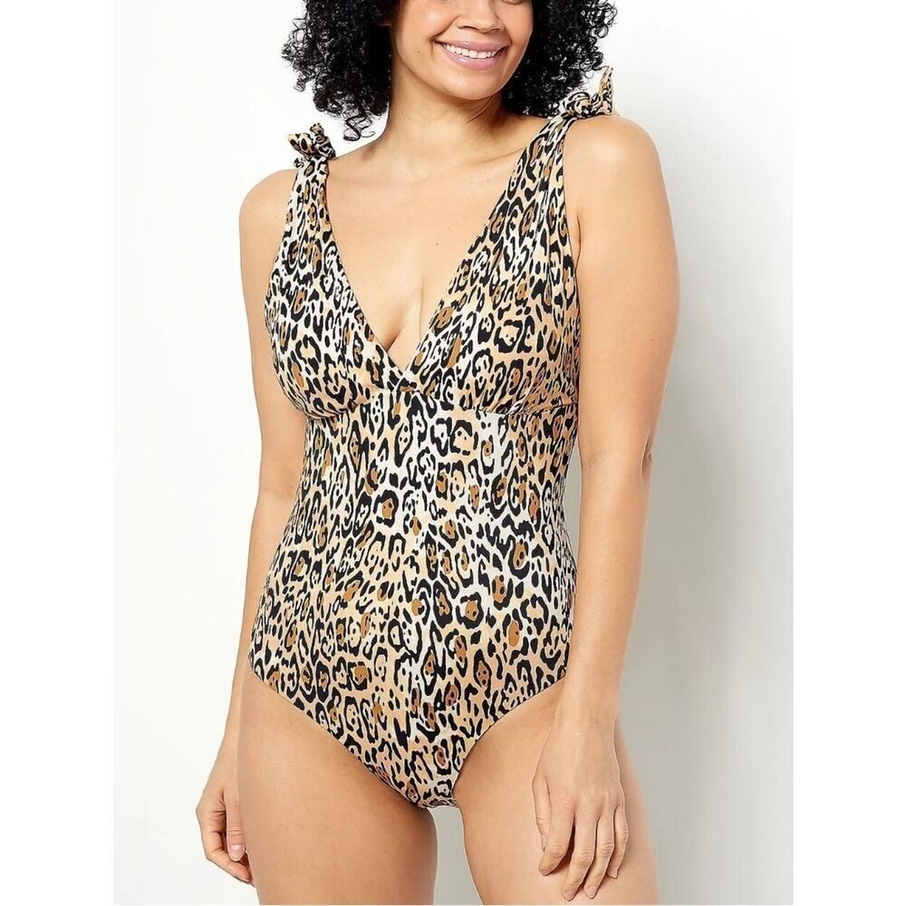 Kim Gravel x Swimsuits For All Animal Print Tie Shoulder One Piece Suit Sz 22